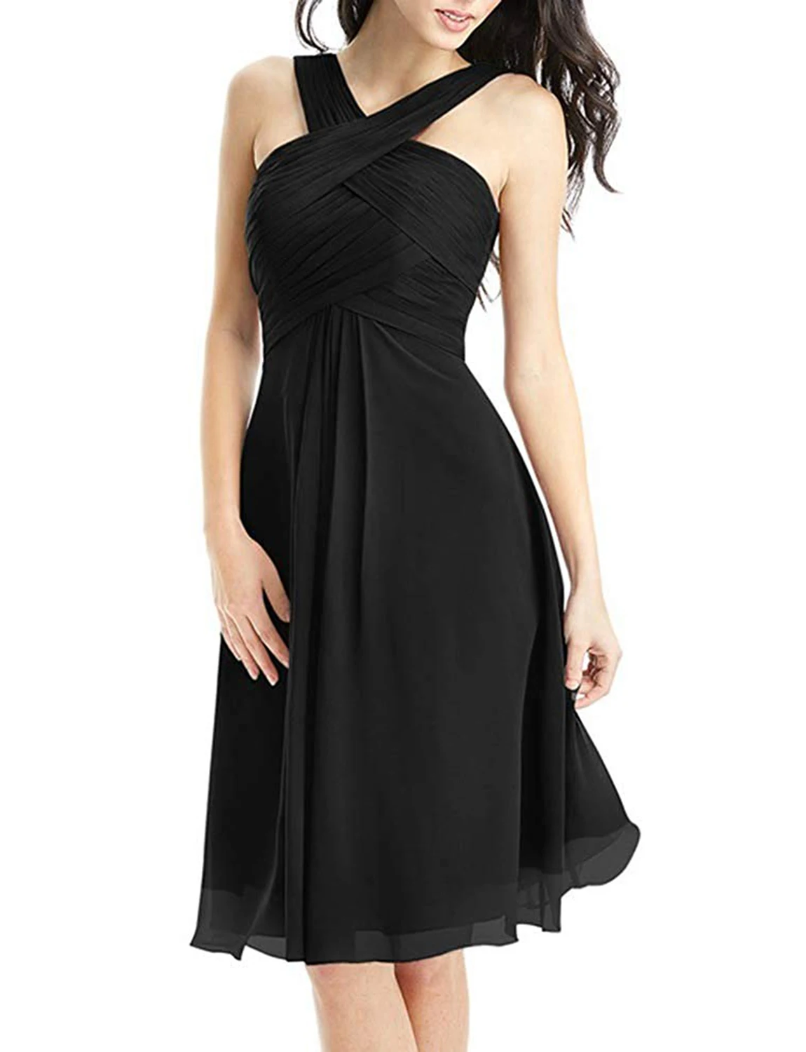 

Women's Short Chiffon Bridesmaid Dress Halter Knee Length Party Evening Gown vestidos de fiesta